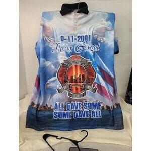 VTG All Gave Some Some Gave All Never Forget 9/11 Size 3XL XXXL Button Polo AOP